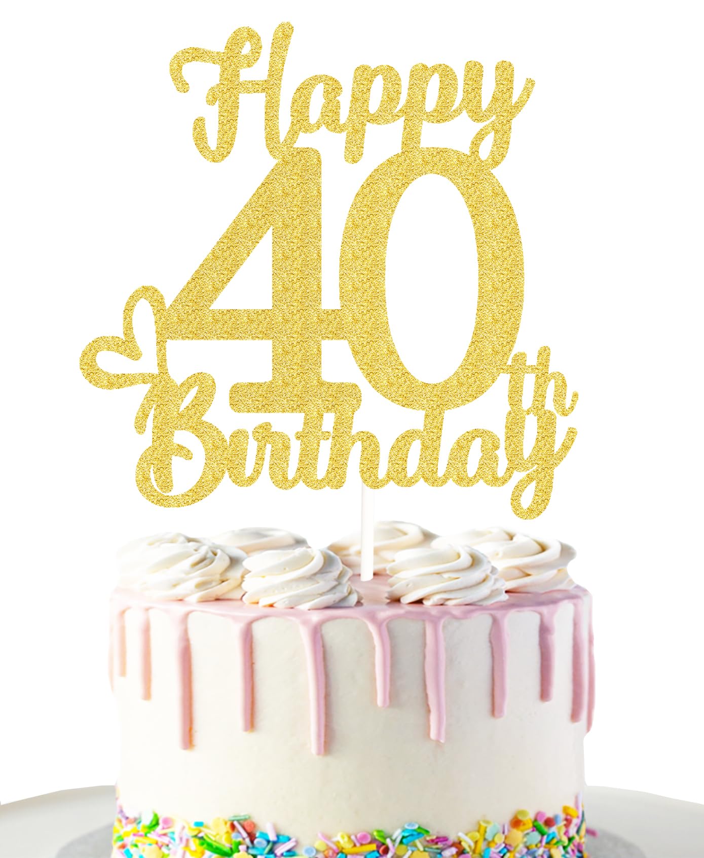 40 Birthday Cake Toppers-Gold Glitter, 40Th Cake Topper For Men,40 Cake Topper For Women, 40Th Birthday Decorations,40Th Birthda