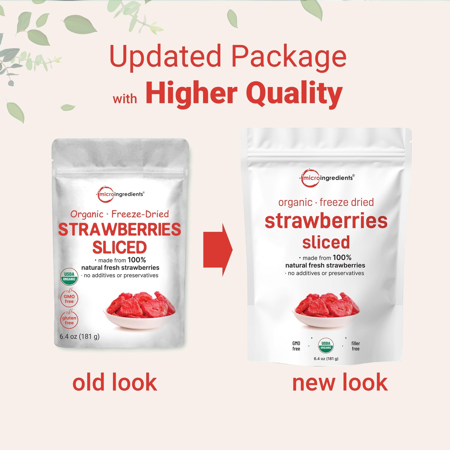 Micro Ingredients Organic Freeze Dried Strawberries, 6.4oz, No Sugar, Non-GMO, Vegan, Healthy Snack & Topping