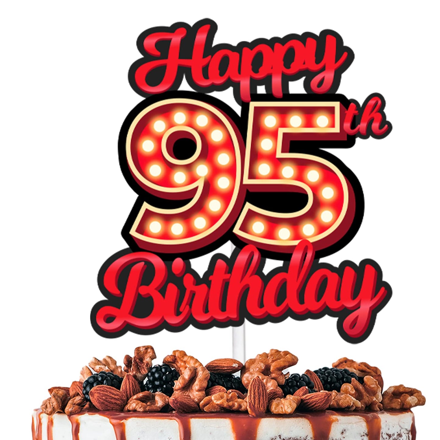 Happy 95th Birthday Cake Topper Fluorescent Flashing Night Out Hen Movie Nightclub Theme Decor Supplies Woman Man Happy Birthday