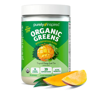 Purely Inspired Organic Green Powder Smoothie Mix, Tropical Mango Iced Tea Flavor (30 Servings) - Probiotics for Digestive Healt