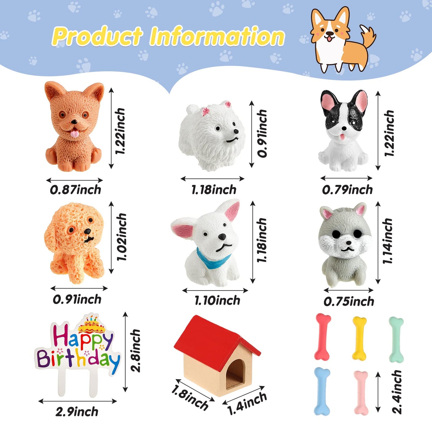 Chunful 18-Piece Dog Cake Topper Set - Puppy Figurines, Dog Bone & Kennel Decorations, Plastic, Cute Style