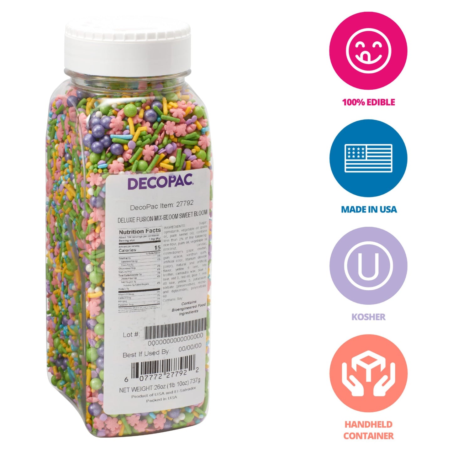 Decopac Bloom Sweet Bloom Deluxe Fusion Mix, 26Oz, Fancy Candy Sprinkles In Handheld Container, Edible Sprinkles For Celebration