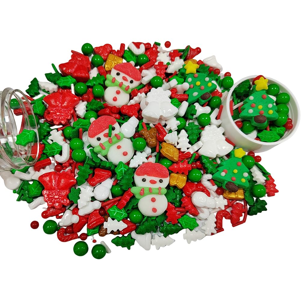 Homankit Christmas Sprinkles For Cake Decorating Edible Snowman Christmas Tree Sprinkle Mix Cake Cupcake Toppers Cookie Dessert Decorations 3.53 Ounces