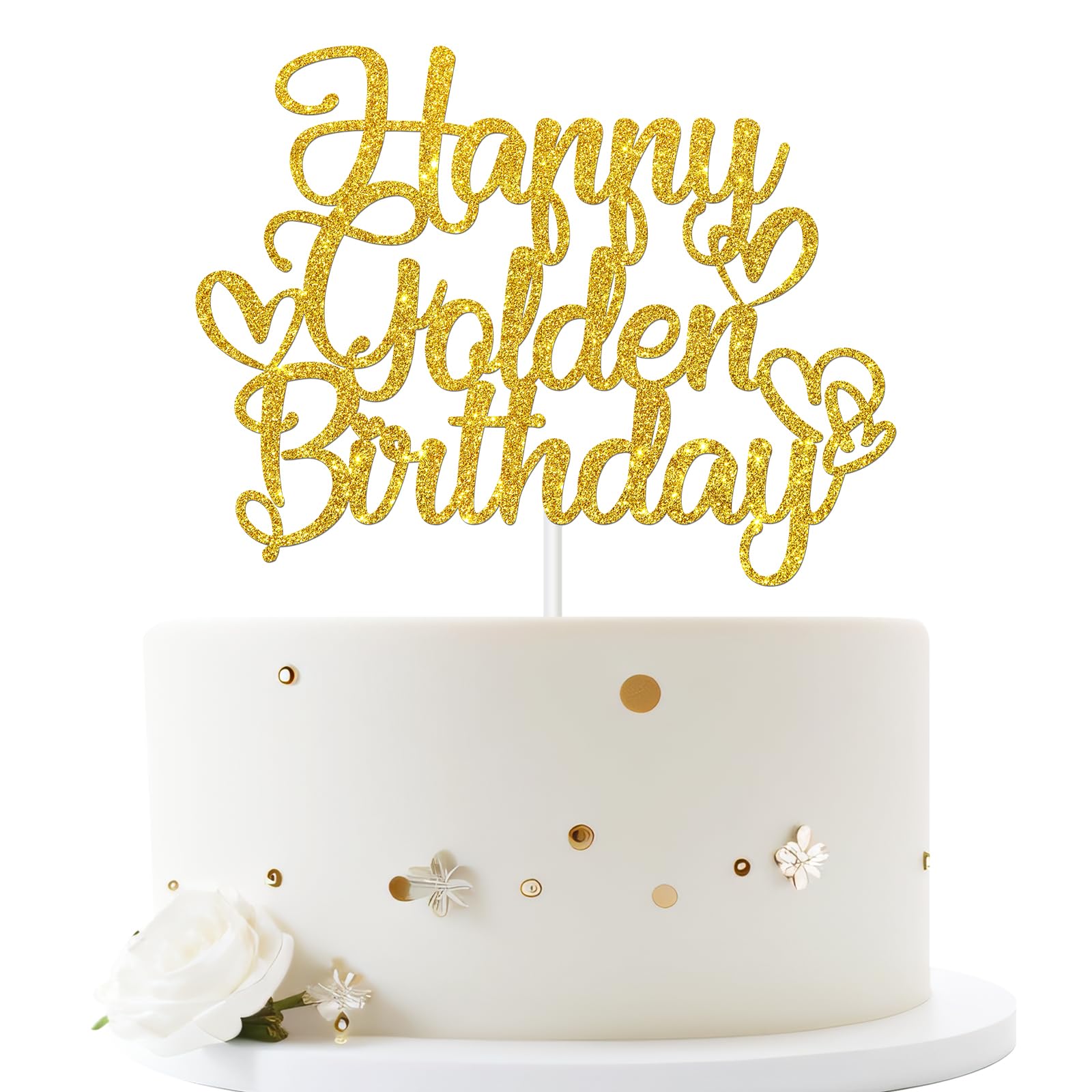 Dill-Dall Happy Golden Birthday Cake Topper, Men Women Golden Birthday Party Decor, 21St 25Th 30Th 40Th 50Th 60Th Birthday Party