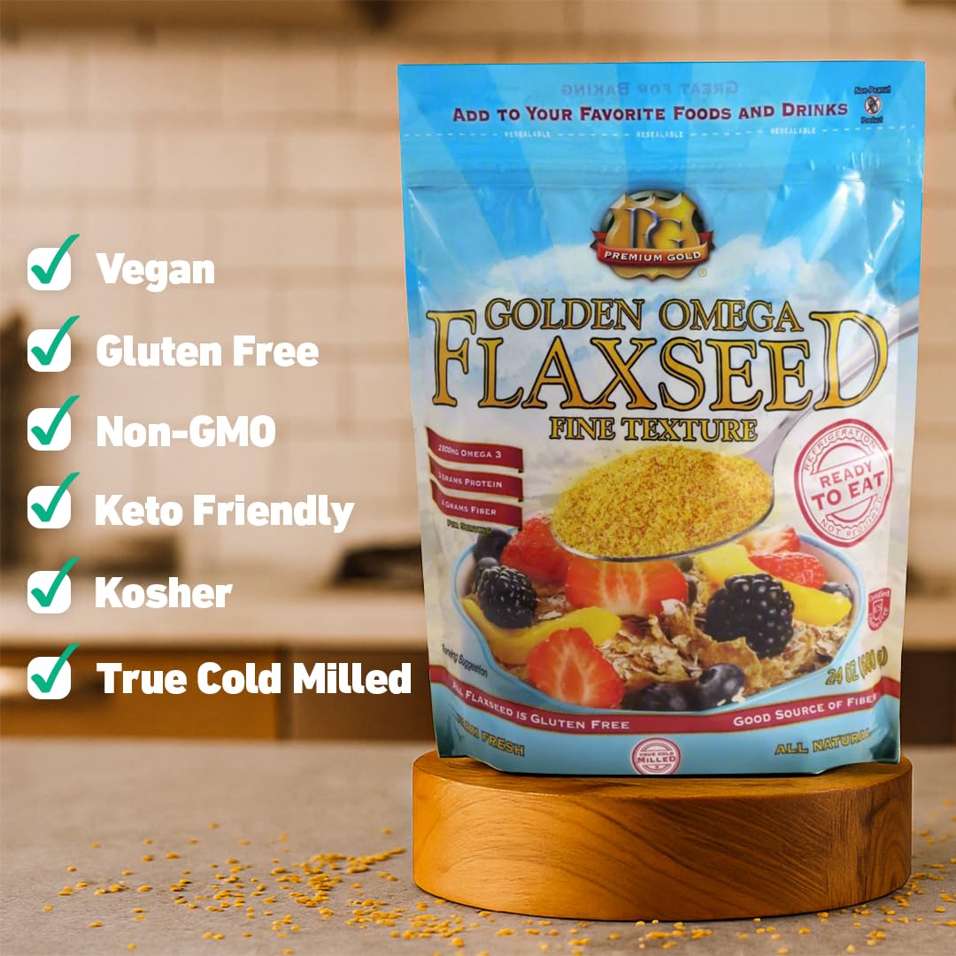 PREMIUM GOLD Whole Milled Flaxseed, Gluten-Free, Non-GMO, 24 oz, High Fiber, Plant-Based Protein, Multi Color