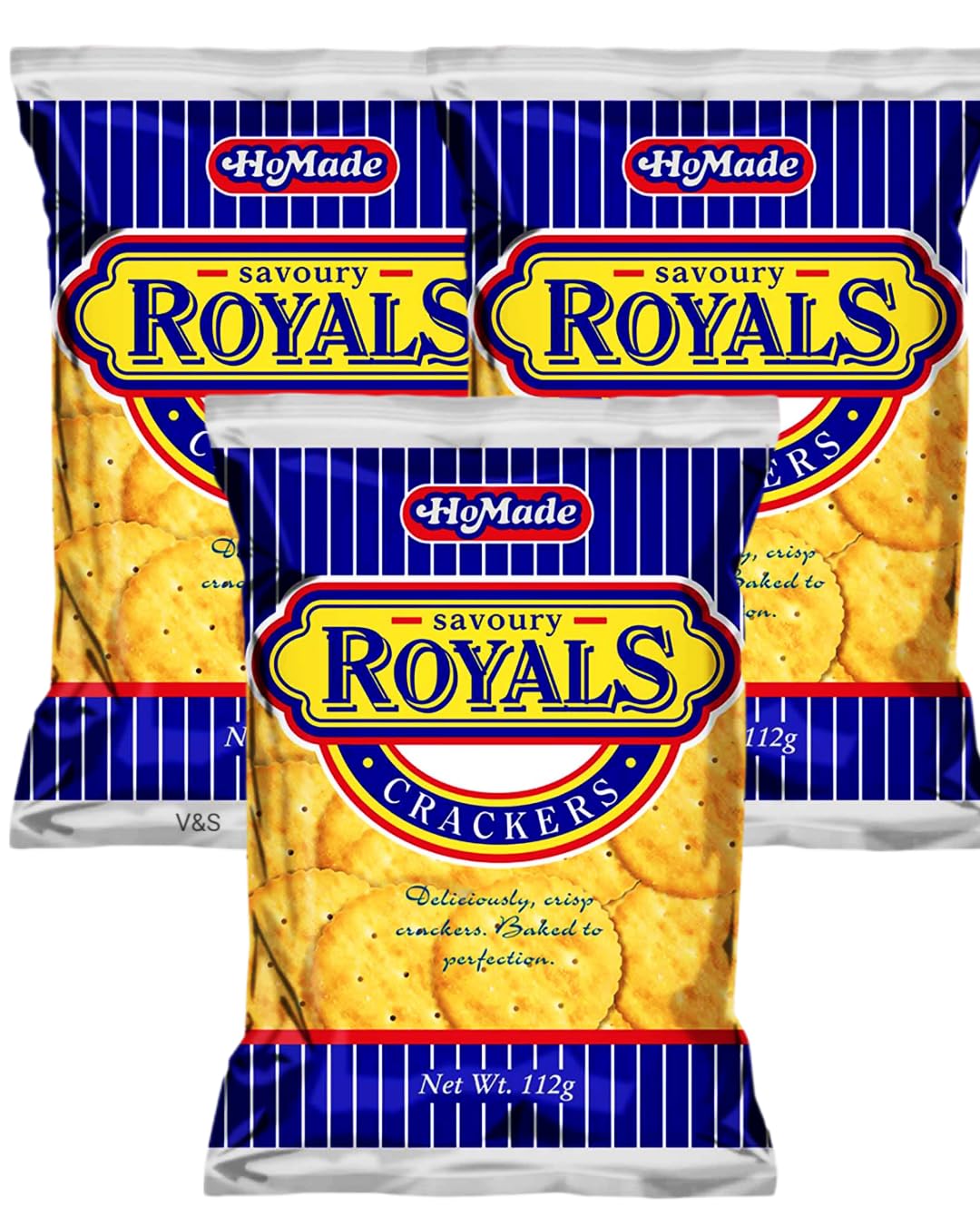 HoMade Savoury Royals Original Crackers, Jamaican Caribbean Snack, Crispy Crackers, 112g, Pack of 3