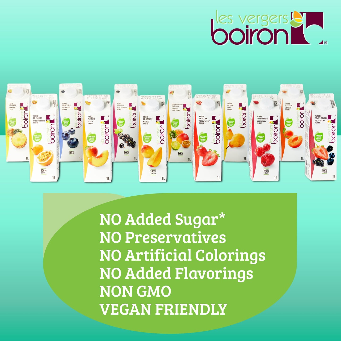 Les Vergers Boiron Strawberry Puree, 100% Fruit, All Natural, No Added Sugar, Non-Gmo, No Preservatives, No Added Flavors, Vegan