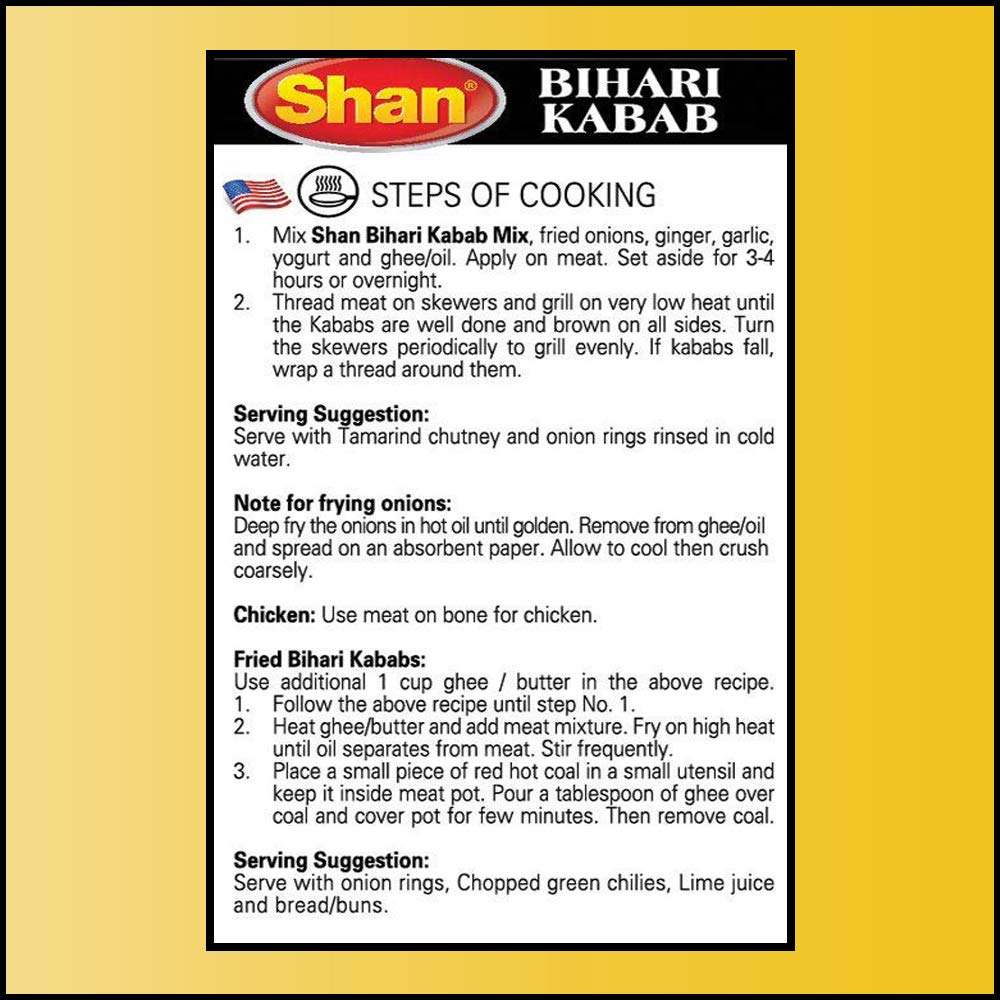 Shan - Bihari Kabab Seasoning Mix, (50G) - Spice Packets For Barbecue Meat Strips (Pack Of 3)