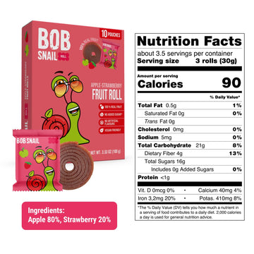Bob Snail Fruit Roll Ups - Healthy Sweets Snacks, Real Dried Fruits, No Added Sugar, Vegan, Nut Free, Candy for Adults, Kids, wi