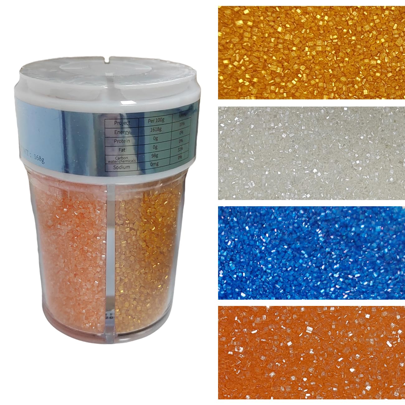 EPHVODI Sanding Sugar Edible Orange Blue Gold and White Sprinkles Coarse Sugar Crystals for Cake Decorating, Cupcakes Toppers, B