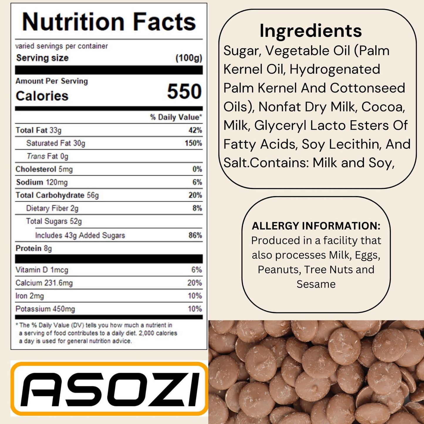 ASOZI Milk Chocolate Melting Wafers - Premium Quality for Melting & Dipping - 5 lbs (80oz)