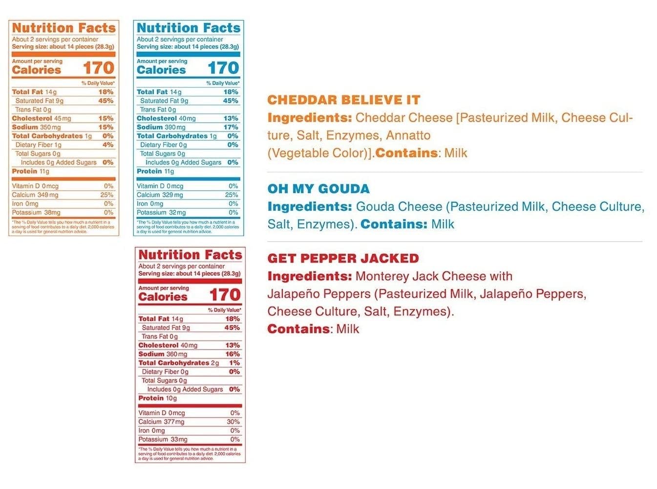 Moon Cheese Variety Pack, Cheddar, Gouda & Pepper Jack, Crunchy, Protein-Rich Cheese Snack, Gluten Free, Keto Friendly, 100% Rea