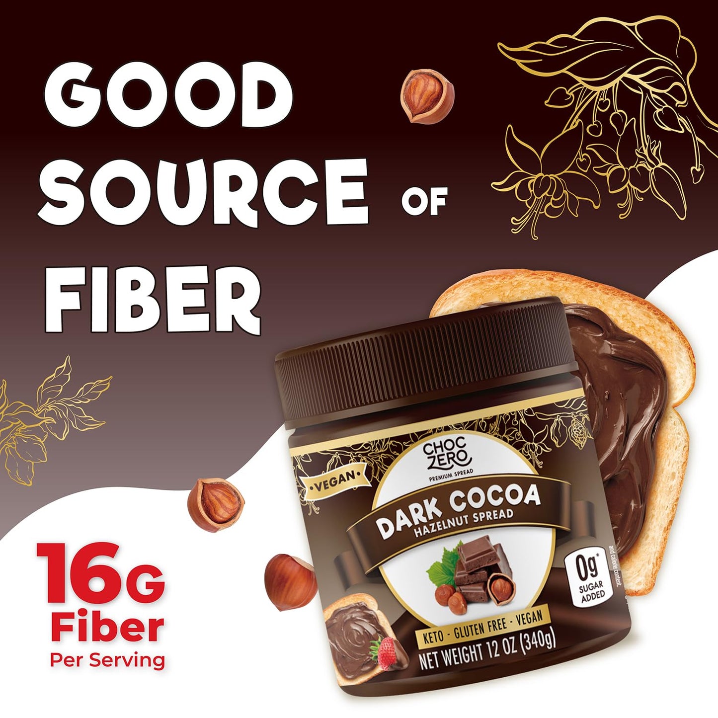 Vegan Cocoa Hazelnut Spread By Choczero - Keto Friendly, Sugar Free Dessert And Keto Bread Topping - Low Carb Chocolate (1 Jar,