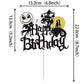 1 Pcs Halloween Happy Birthday Cake Topper Glitter Jack And Sally Castle Ghost Halloween Cake Pick For Nightmare Before Christma