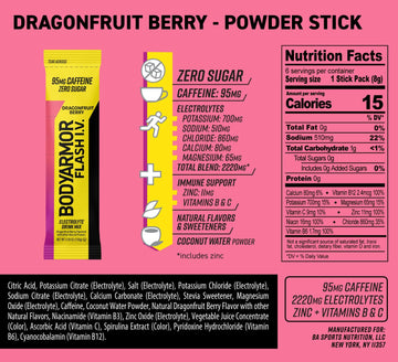 BODYprotective covering Electrolyte Drink Mix - Caffeinated Dragonfruit Berry - Zero Sugar - 6 Pack - 1.68 Ounce Each - Travel Essentials