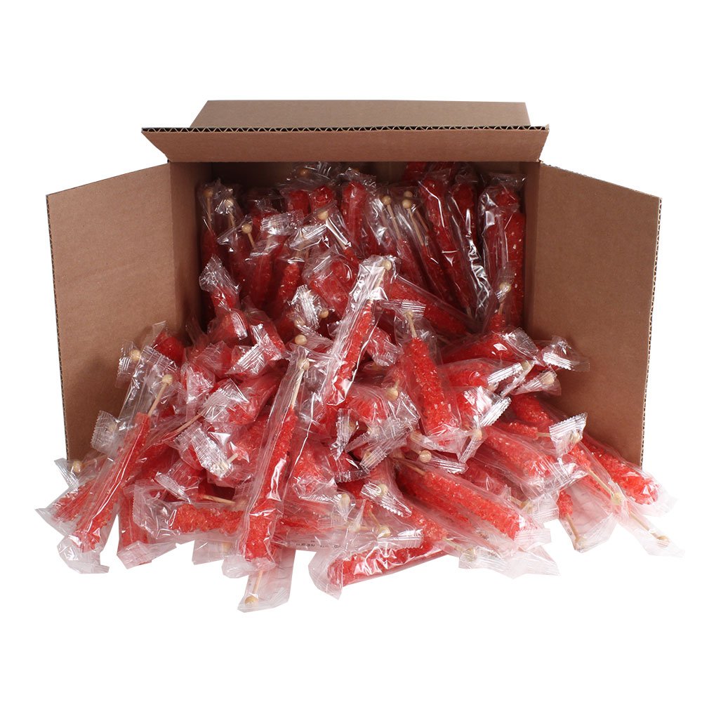 Espeez Extra Large Rock Candy Sticks, 144 Count, Individually Wrapped, Strawberry Flavor, Red