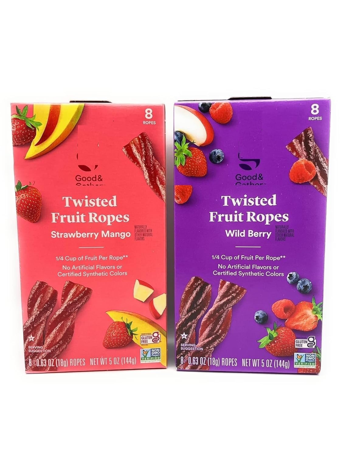Fruit Twists Gluten Free Ropes Assortment - Wild Berry (5 oz) & Strawberry Mango (5 oz) - (Pack of 2)