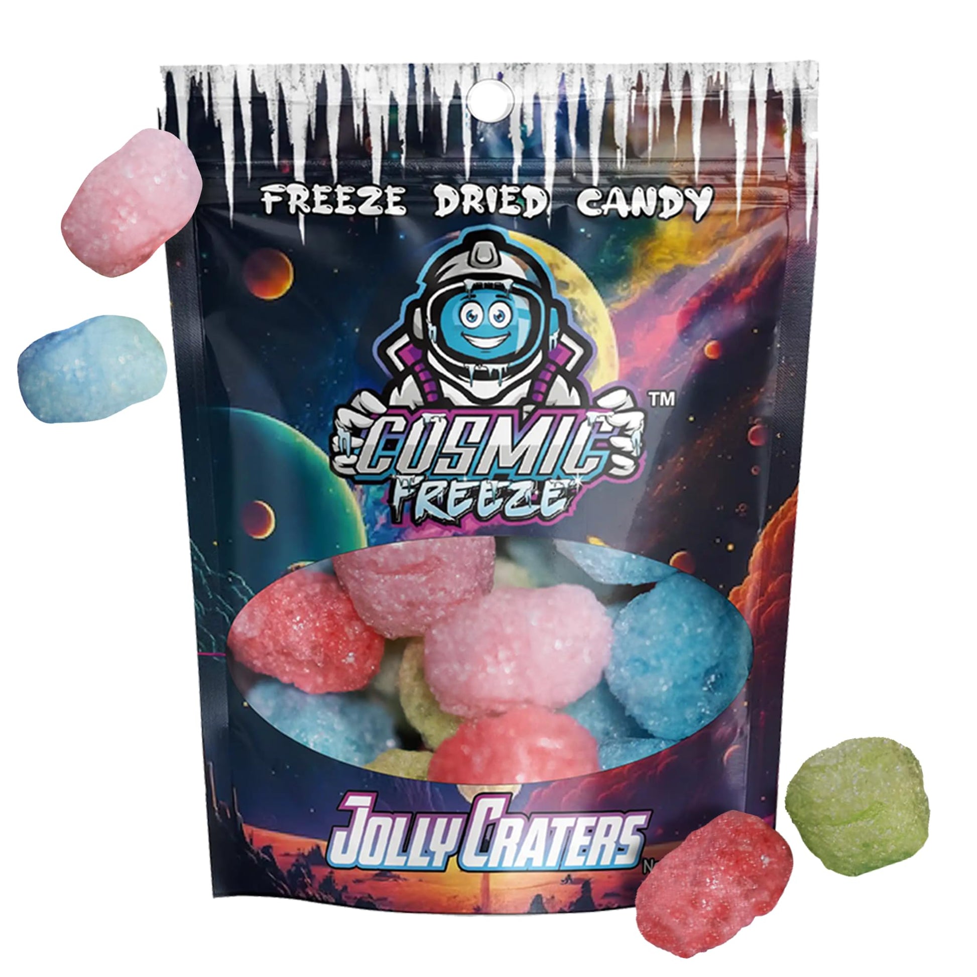 Jolly Craters Freeze Dried Candy, Crunchy Frozen Freeze Dry Candy Bag, Individual Pack for Mix-In Snacks, Gluten-Free, Made in U