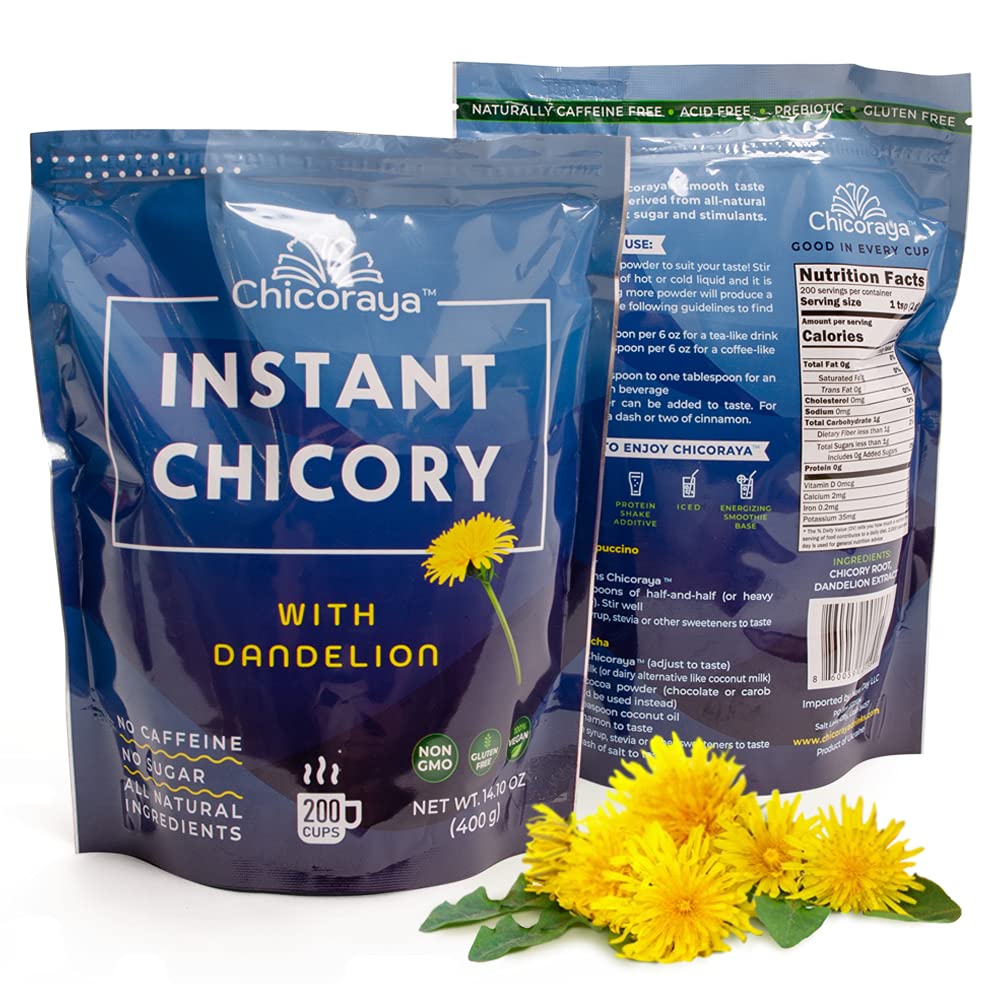 CHICORAYA Instant Chicory Coffee - Caffeine-Free Beverage Blend - Vegan & Keto - 14.1 oz Roasted Root Powder