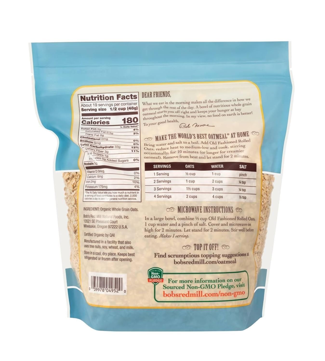 Bobs Red Mill Organic Old Fashioned Rolled Oats 32 Oz