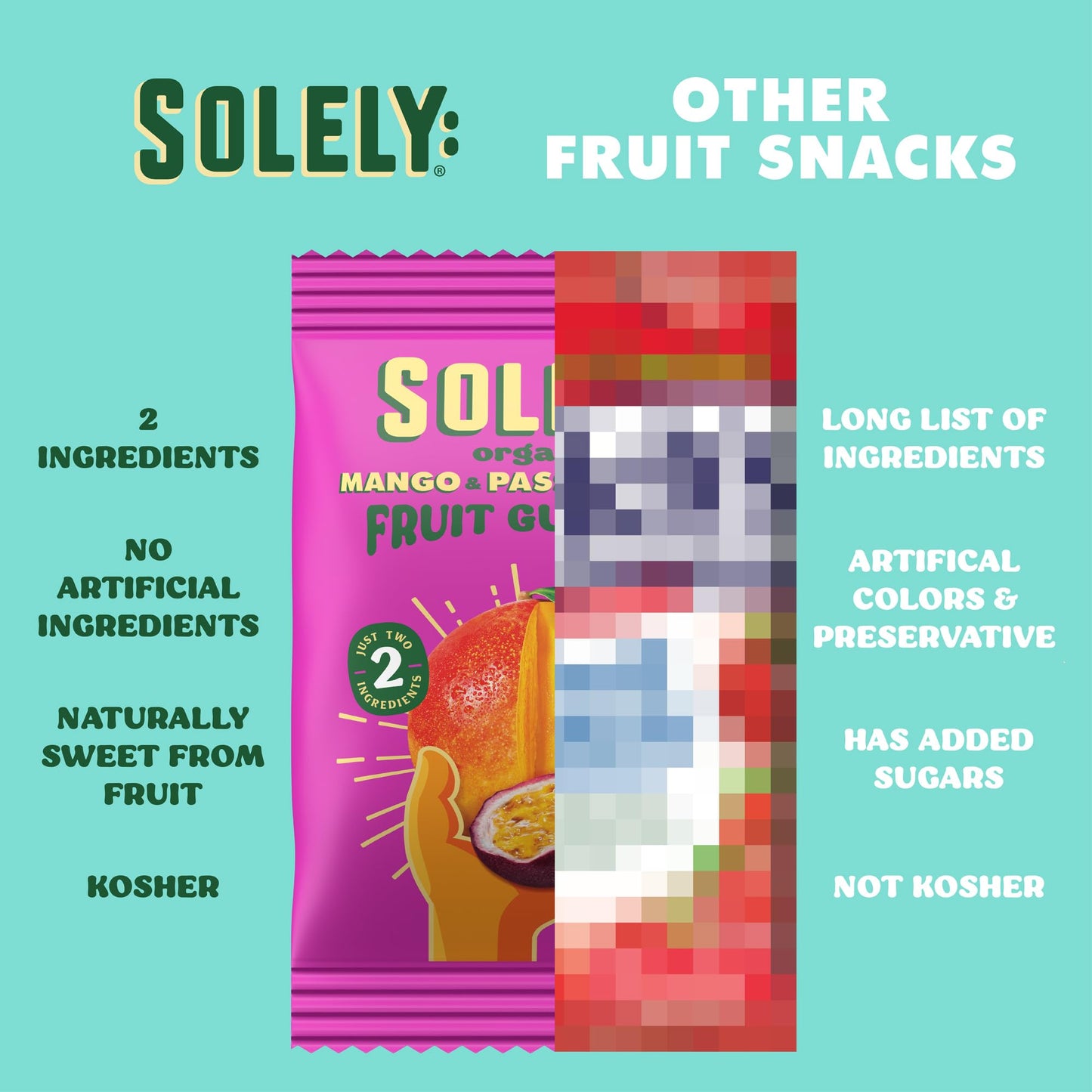 SOLELY - Organic Mango & Passion Fruit Whole Fruit Gummies (Pack of 6 Boxes, 5 Bags per Box) - Real Fresh Fruit - Healthy Snacks