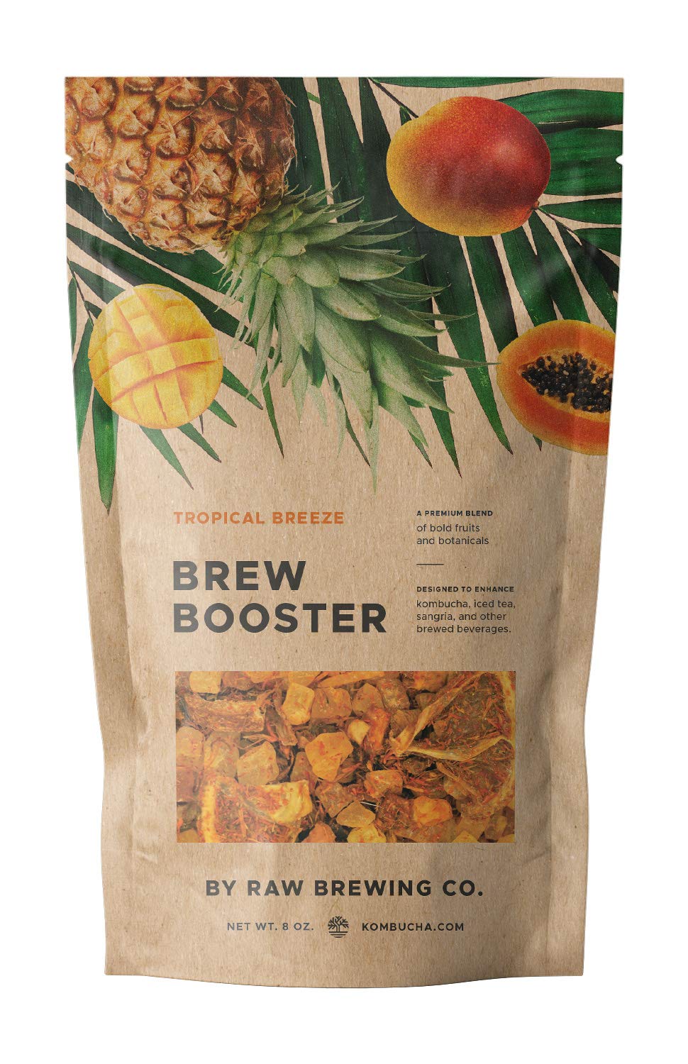 Raw Brewing Company Kombucha Brew Booster - Pineapple, Mango, Papaya Blend, 8 Ounce, All Natural, Caffeine Free, Loose Leaf
