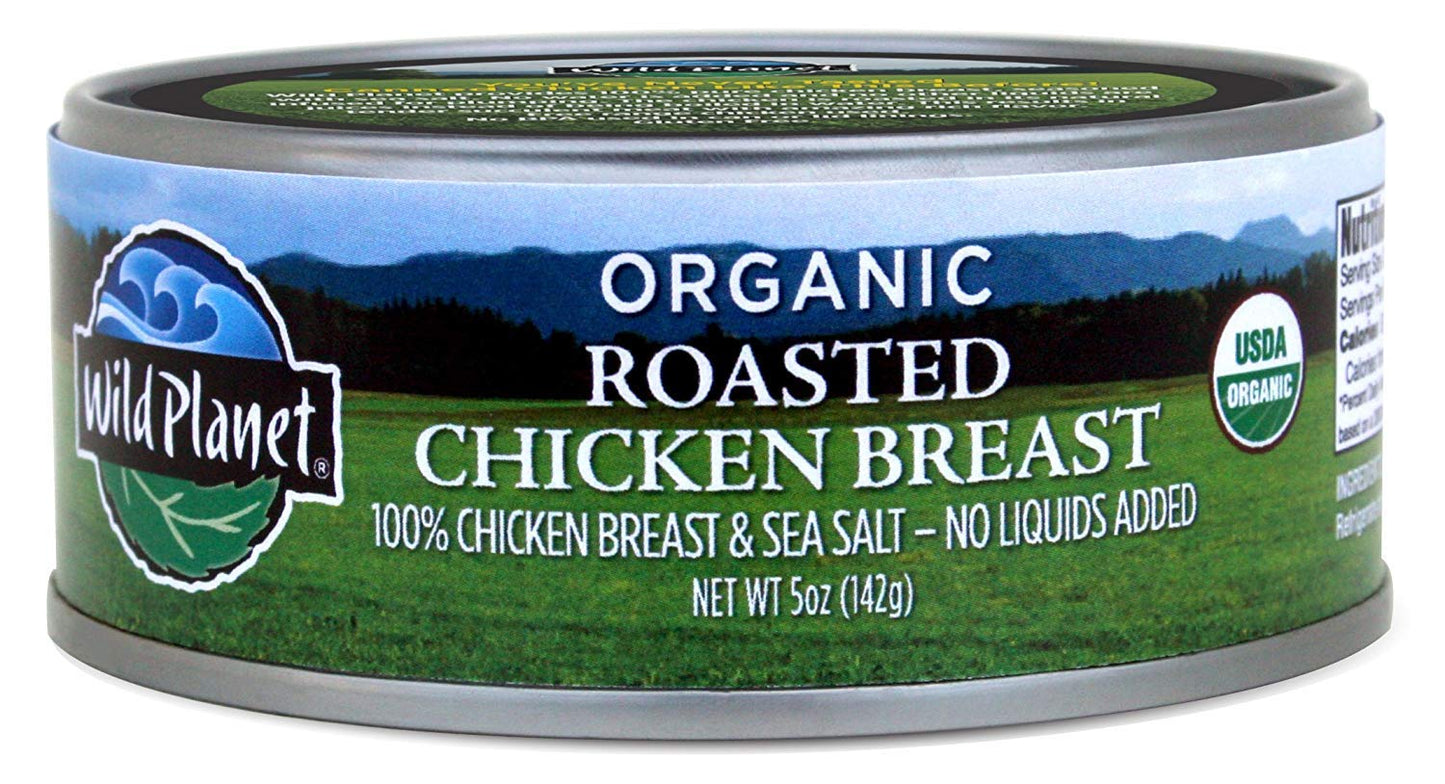 Wild  t Organic Roasted Chicken Breast, Skinless & Boneless, Sea Salt, Free Range, Non-GMO, Gluten Free, 5 Ounce Can