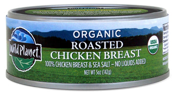 Wild  t Organic Roasted Chicken Breast, Skinless & Boneless, Sea Salt, Free Range, Non-GMO, Gluten Free, 5 Ounce Can