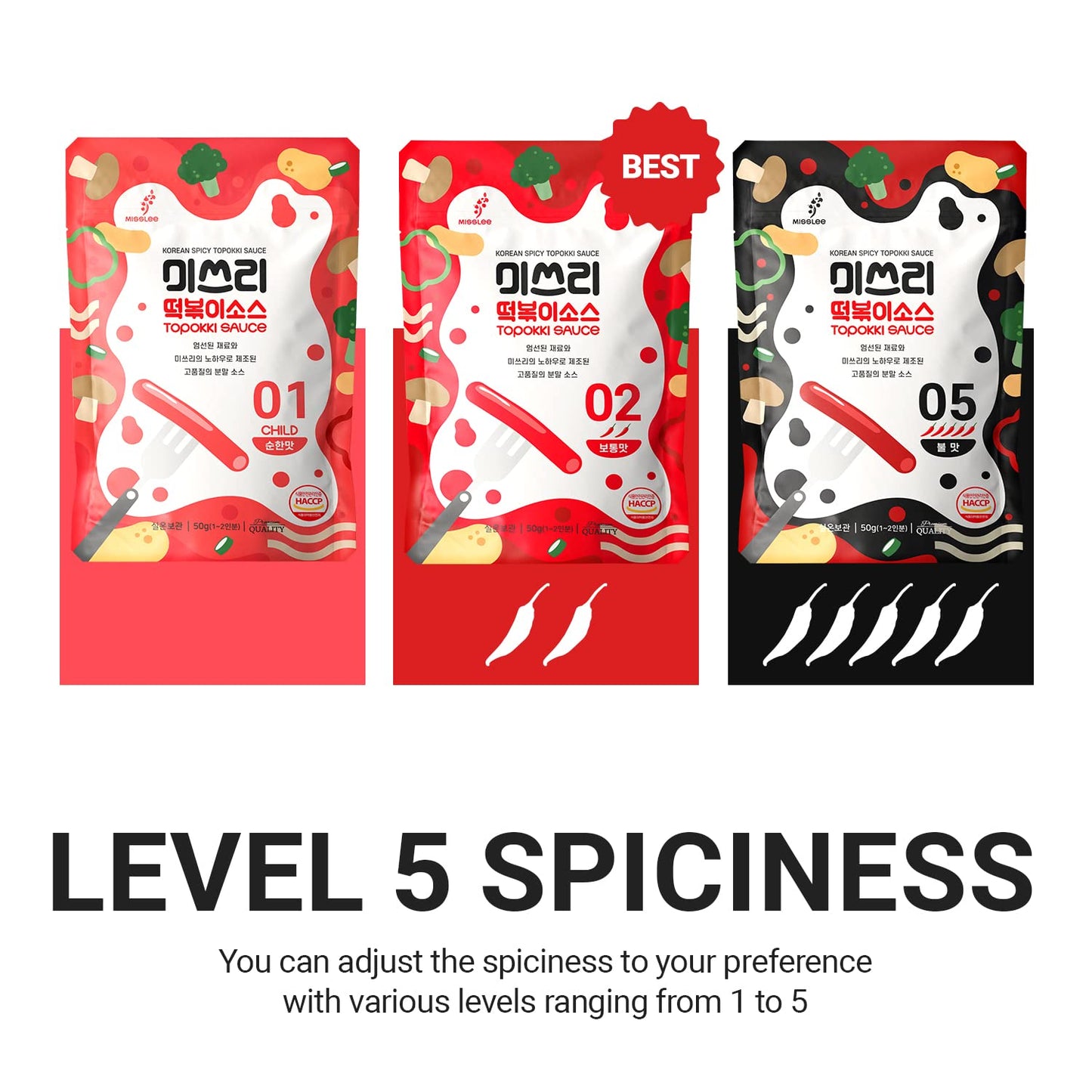 Misslee Tteokbokki Sauce Mix (5 Pack, 2 Servings Each), Level 1.5 Mild&Sweet, Korean Sauce For Rice Cakes, Stir-Fries & More Swe