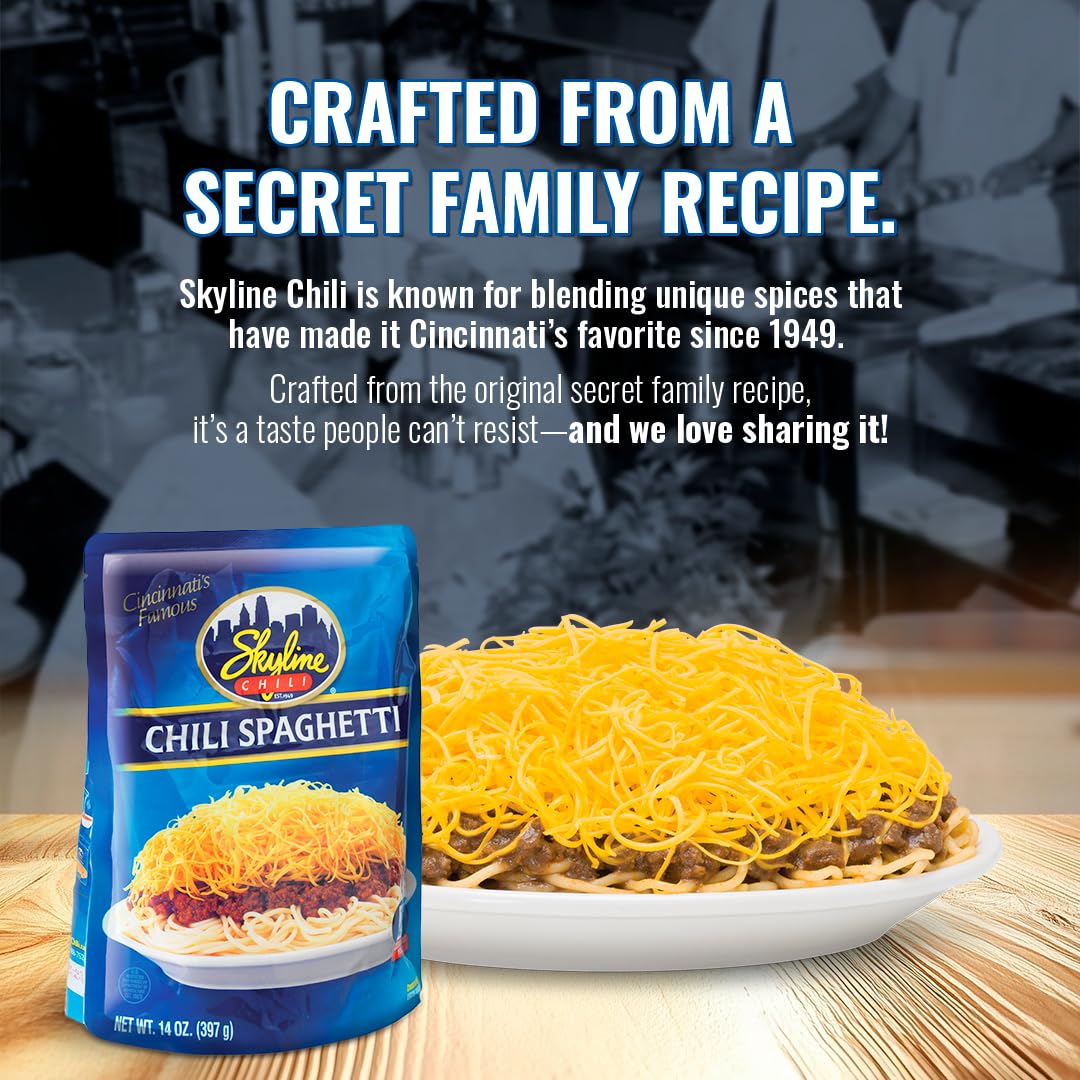 Skyline Chili & Spaghetti - Cincinnati Style - Authentic Recipe In Microwavable Pouches, Ideal For Cheese Coneys & Hot Dogs - Cl