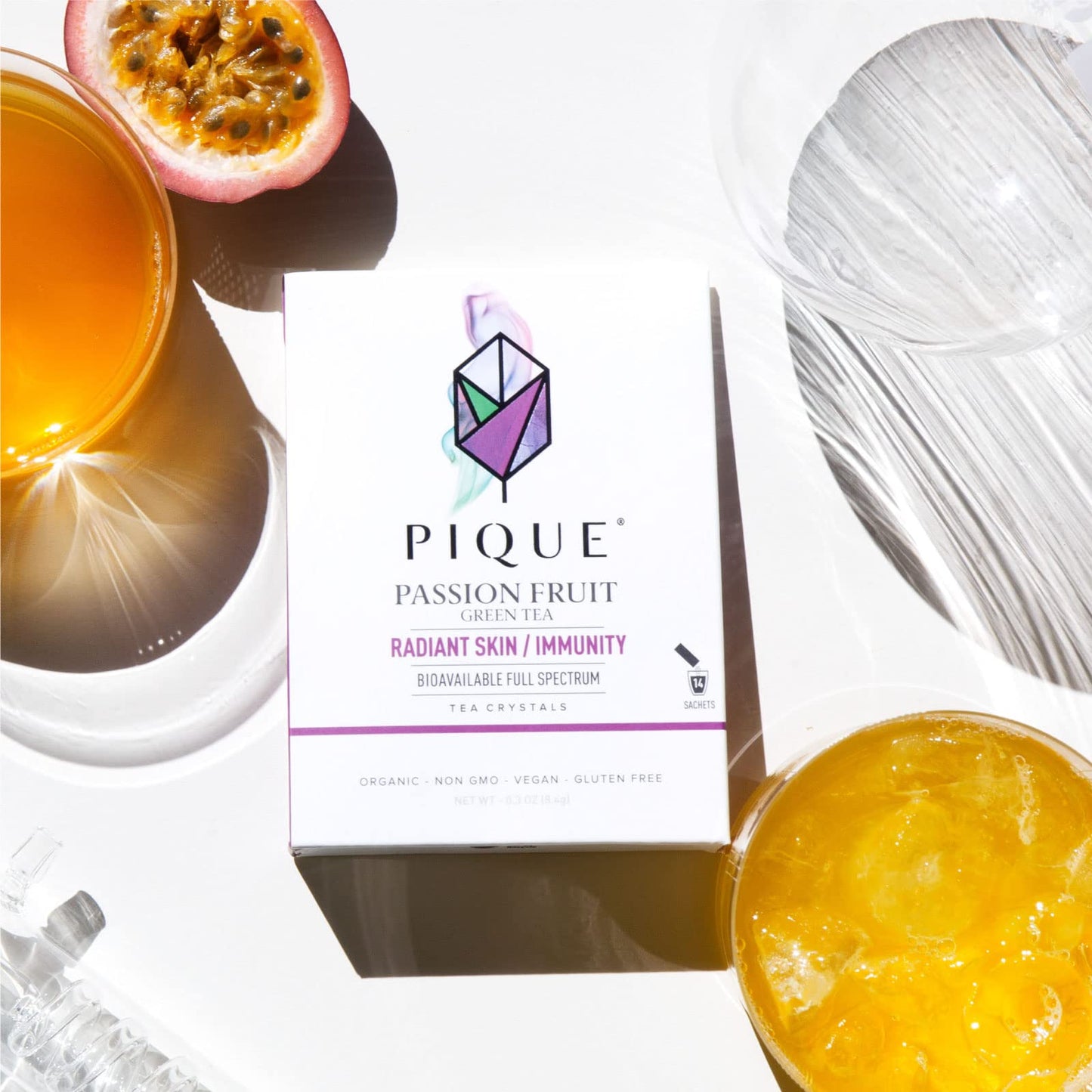 Pique Organic Passion Fruit Green Tea Crystals - Supports Immunity, Energy - 14 Single Serve Sticks (Pack Of 1)