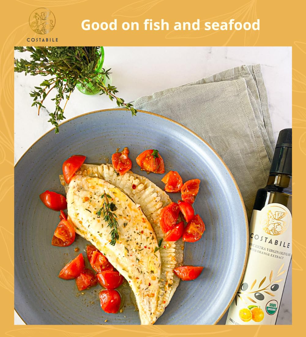 Costabile Orange Infused Olive Oil, Extra Virgin Organic from Italy. Polyphenol rich olive oil flavored with natural Italian ora