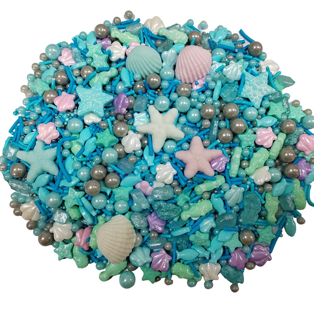 Homankit Ocean Sprinkles - Edible Hippocampi Starfish Shell Fish Pearl Sugar for Cake Decorating - Sea Theme Birthday Party Supplies