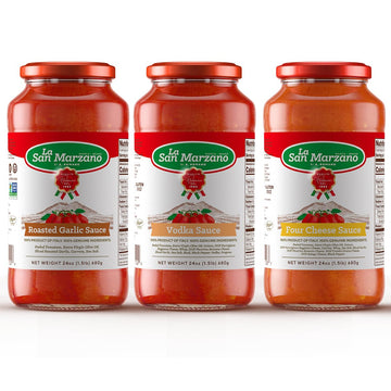 La San Marzano Pasta Sauce Variety Pack, Vodka & Four Cheese, Roasted Garlic, 24 oz (Pack of 3), Gluten Free, All Natural