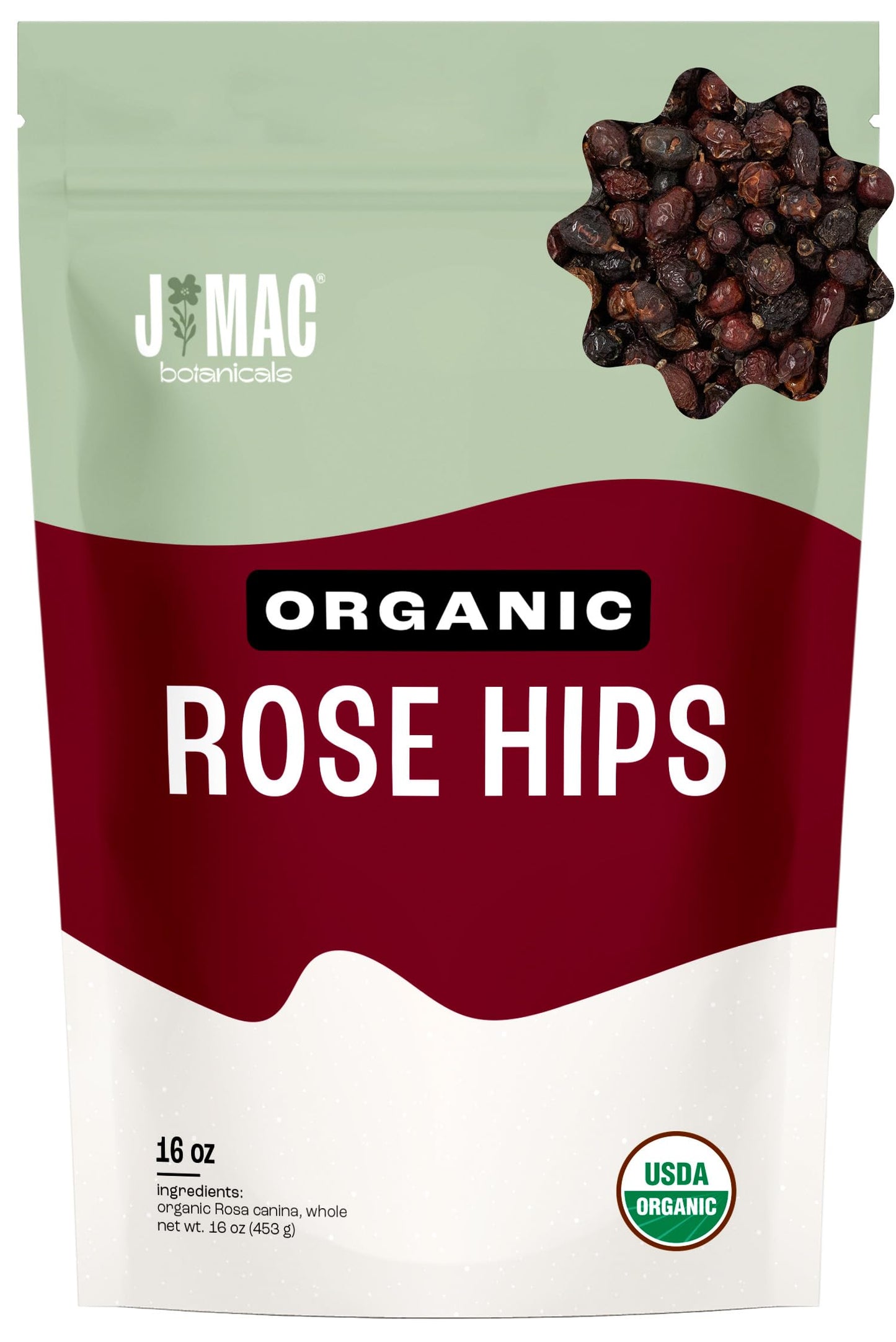 J Mac Botanicals Organic Rose Hips (1 Lb Bag) Whole  Natural Organic Dried Rose Hips For Herbal Tea  Rosehips Dried Organic  Rosehip Tea  Packaged In The Usa