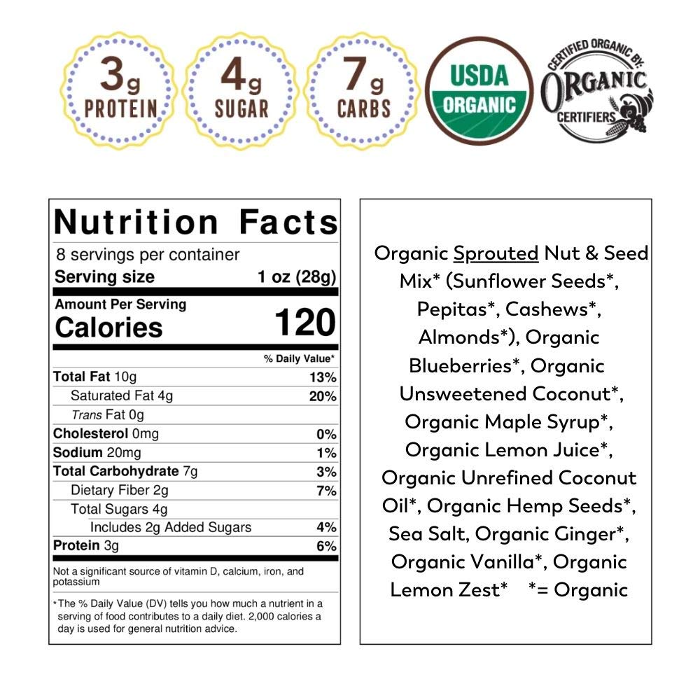 Lark Ellen Farm Grain-Free Granola, Certified Organic Raw Sprouted Vegan Clusters, Paleo & Crunchy Gluten-Free Bites For Cereal