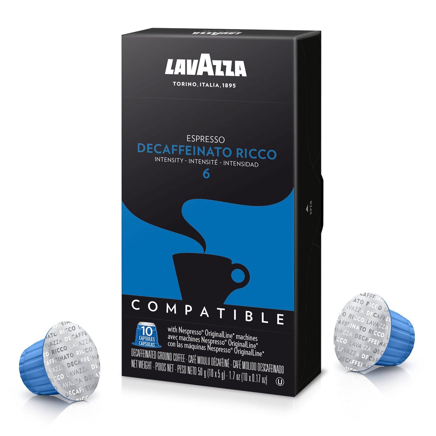 Lavazza Decaffeinato Ricco Espresso Dark Roast Capsules Compatible with Nespresso Original Machines Blended and roasted in Italy  Decaffeinated with sweet  Rich flavor  10 Count (Pack of 6)