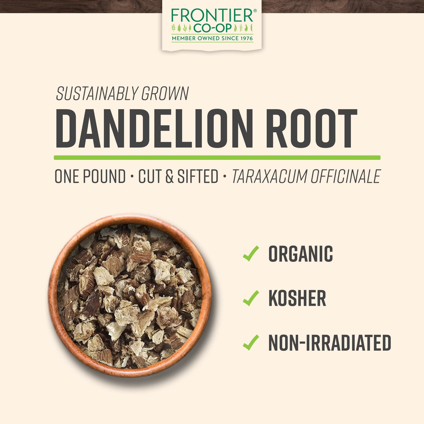 Frontier Co-Op Organic Dandelion Root, Cut and Sifted, 1 Pound, Pack of 1
