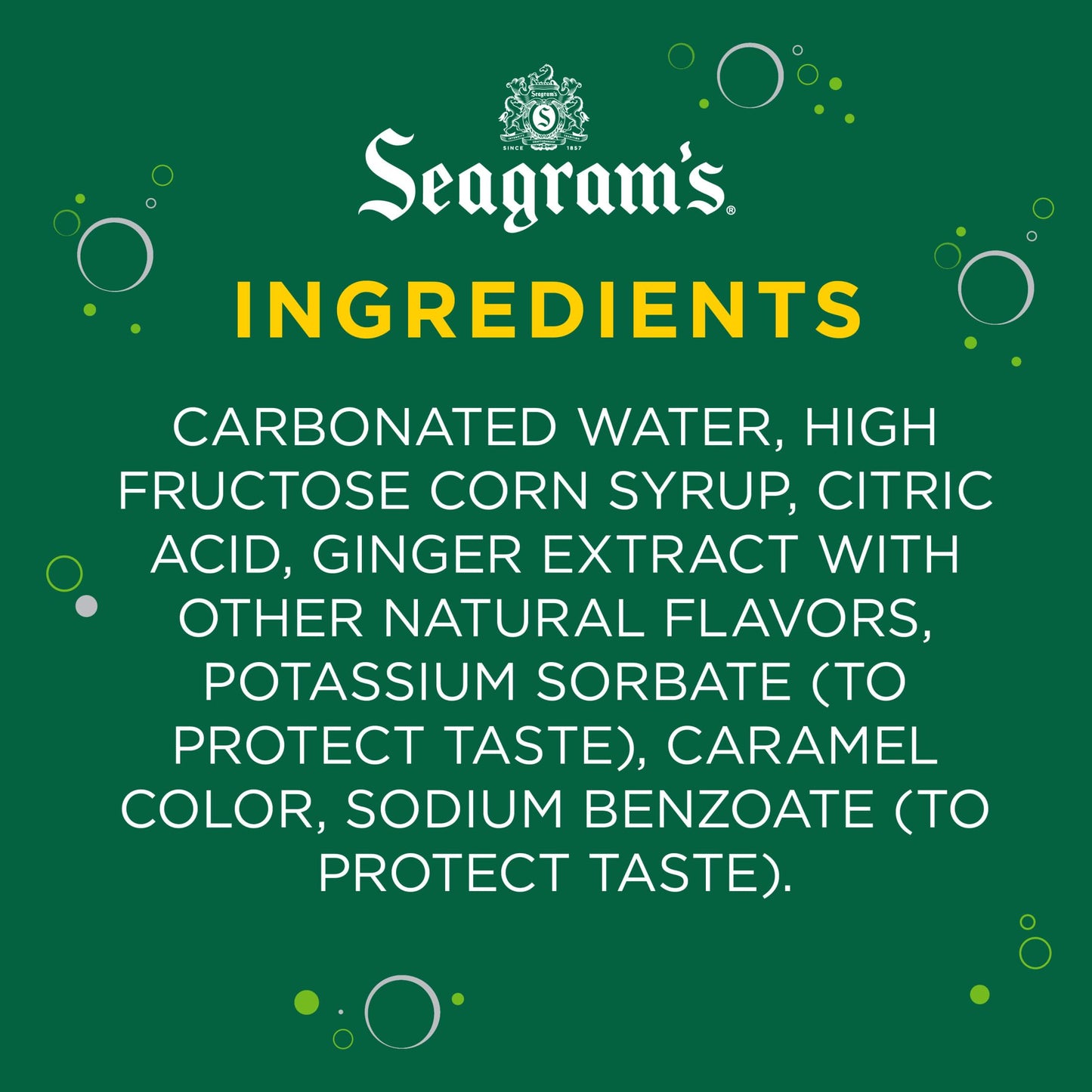 Seagrams Ginger Ale Soda Soft Drinks, 7.5 fl oz, 10 Pack, Gold