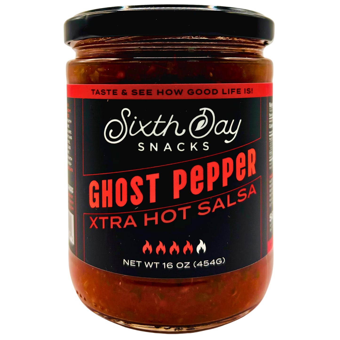 Sixth Day Snacks Ghost Pepper Xtra Hot Salsa | Intense Heat With Real Flavor | Small Batch, Clean Ingredients | Family-Owned | 16 Oz Jar