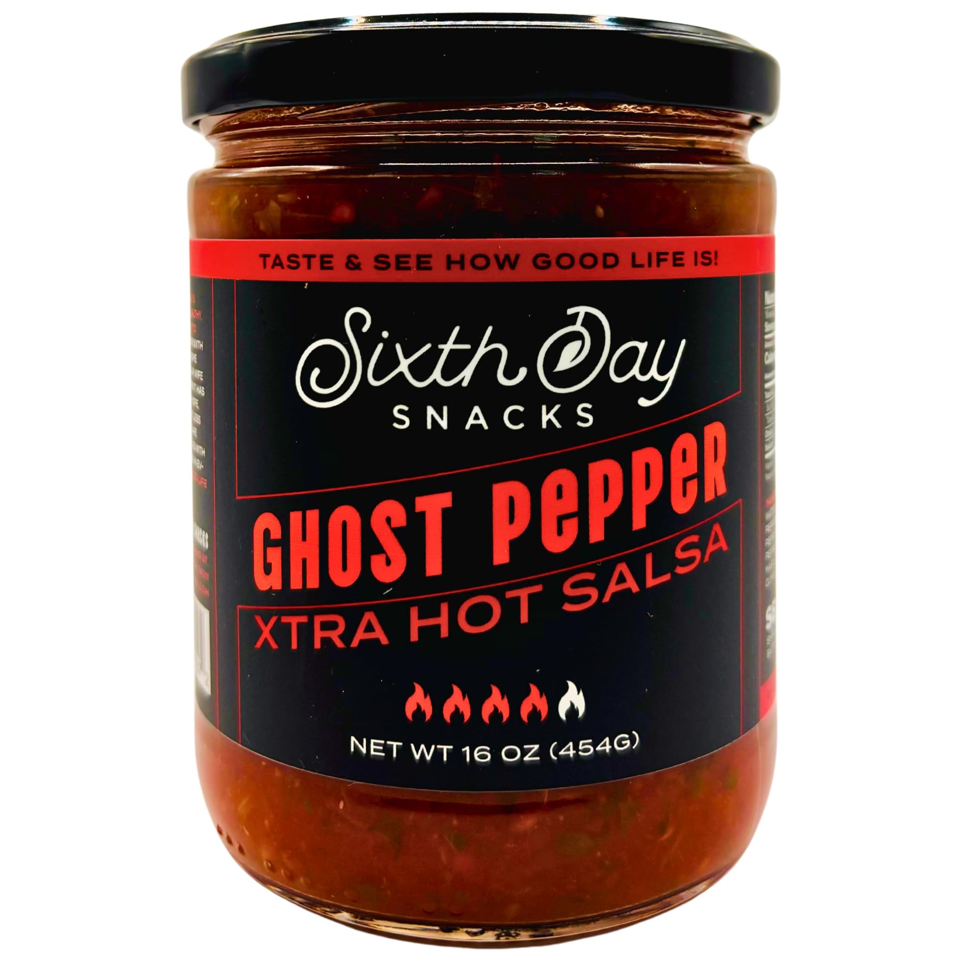 Sixth Day Snacks Ghost Pepper Xtra Hot Salsa | Intense Heat With Real Flavor | Small Batch, Clean Ingredients | Family-Owned | 16 Oz Jar