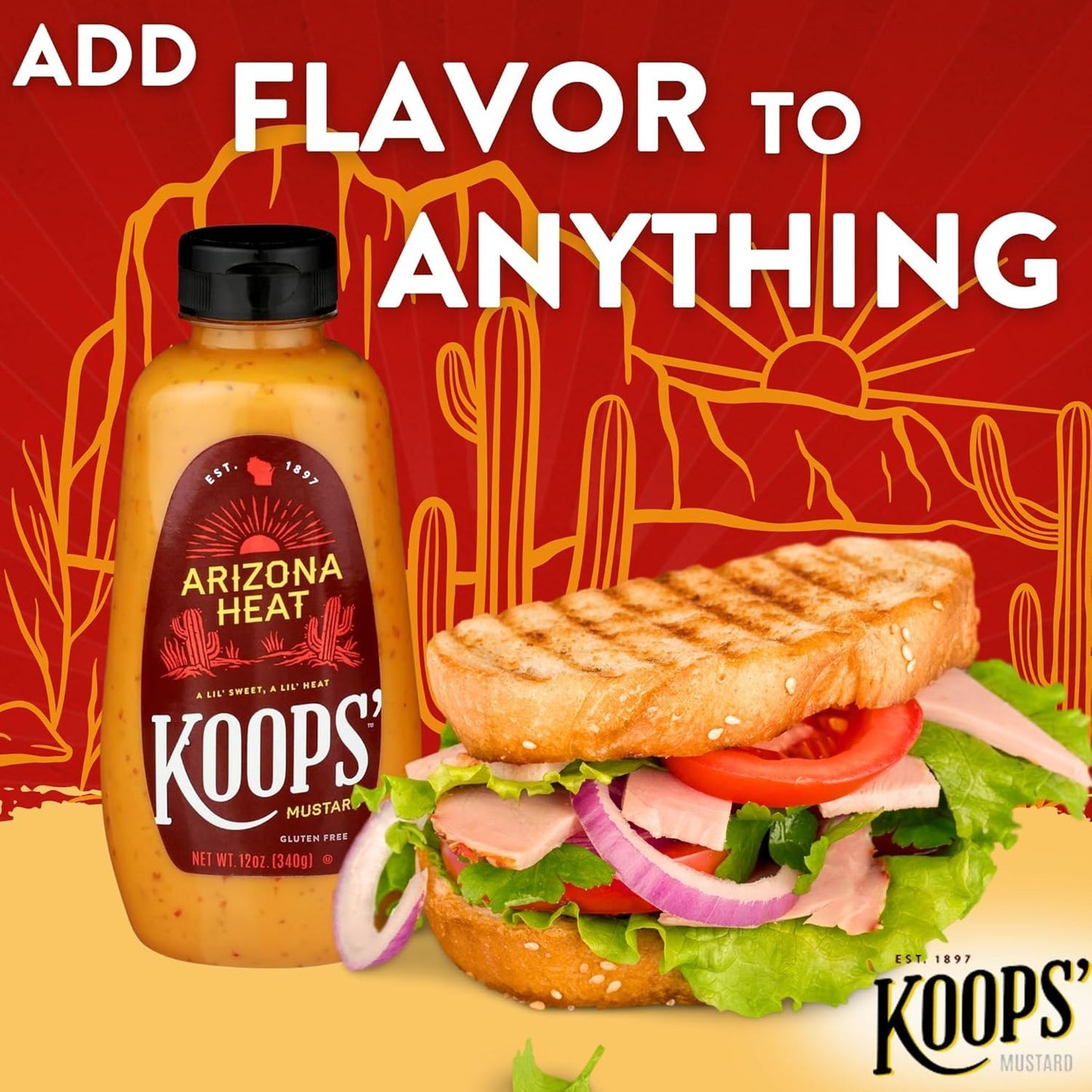 Koops' Dusseldorf & Arizona Heat Mustard - German-Style Bratwurst Mustard, Sweet And Spicy Mustard, Gluten-Free, Kosher, Made In