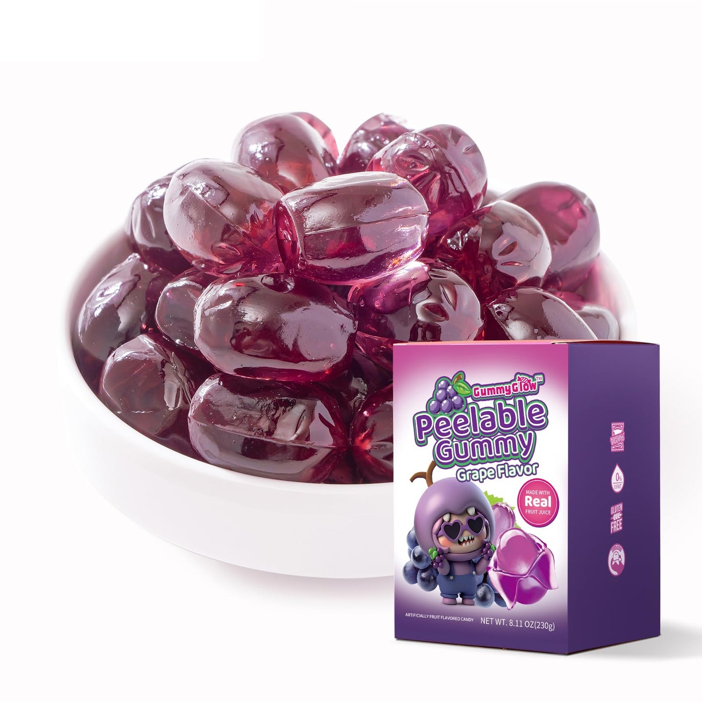 Gummyglow Peelable Fruity Gummy Candy  8.1Oz (230G) Box  45-55 Individually Wrapped Chewy Candies  Fun To Peel  Perfect For Sharing  Party Favors & Gifts (Grape)
