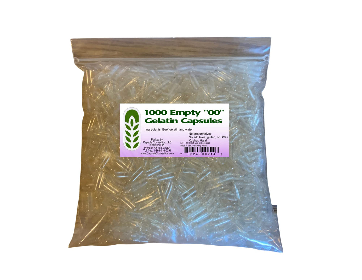 Capsule Connection Empty Clear Gelatin Capsules, Size 00, 1000 Count, USA-Made