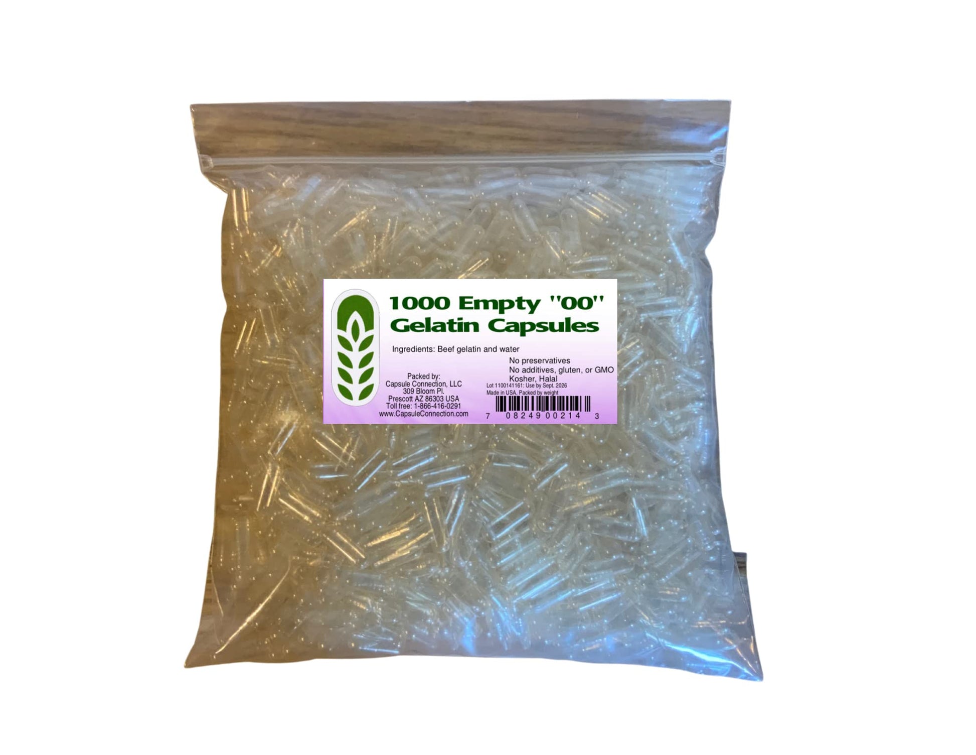 Capsule Connection Empty Clear Gelatin Capsules, Size 00, 1000 Count, USA-Made