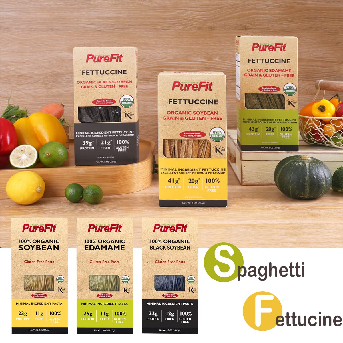 Purefit - Organic Soy Bean Fettuccine Pasta - Low Carb, High Protein, Gluten Free, Vegan, Non-Gmo, Keto Friendly, Kosher, Easy T