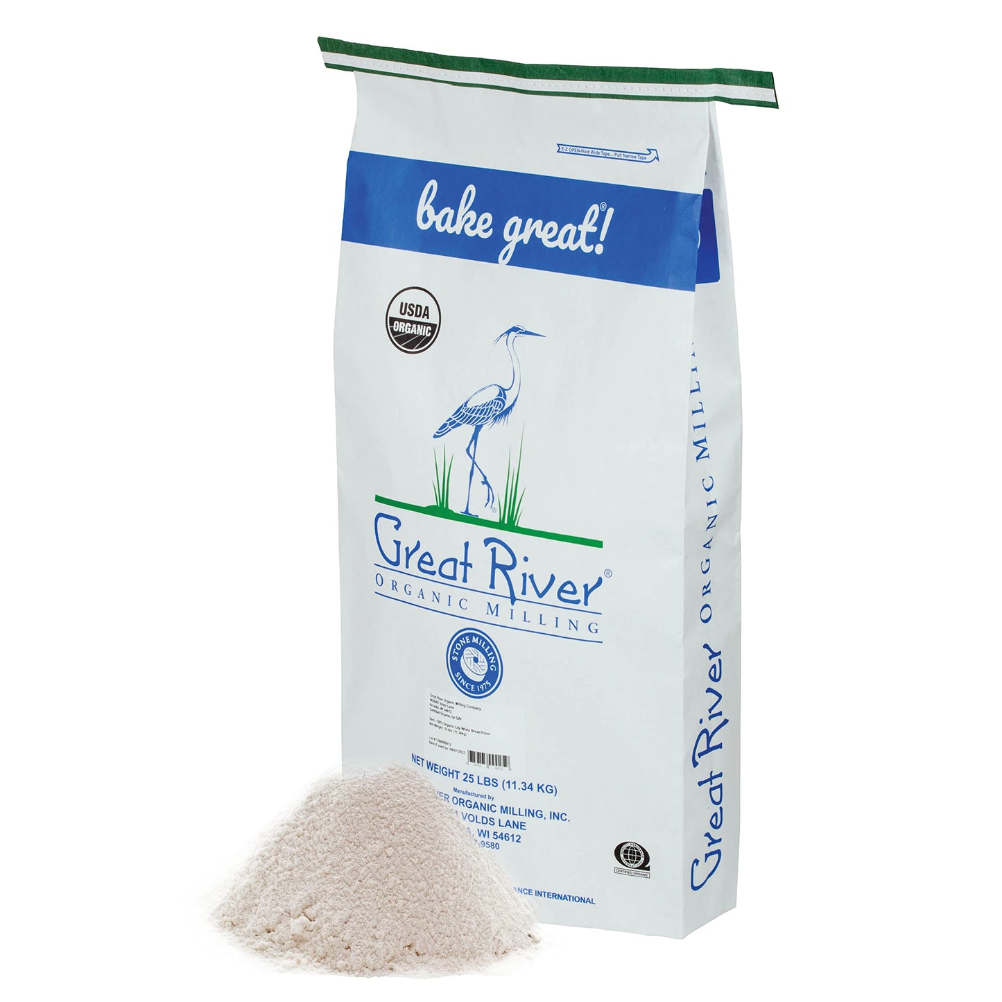 Great River Milling Organic All-Purpose Flour | Lily White All-Purpose Flour | Unbromated & Unbleached | Non-Gmo & Kosher | Balanced Protein & Gluten | Flour For Bread Maker, Ovens | 25 Lb (Pack Of 1)