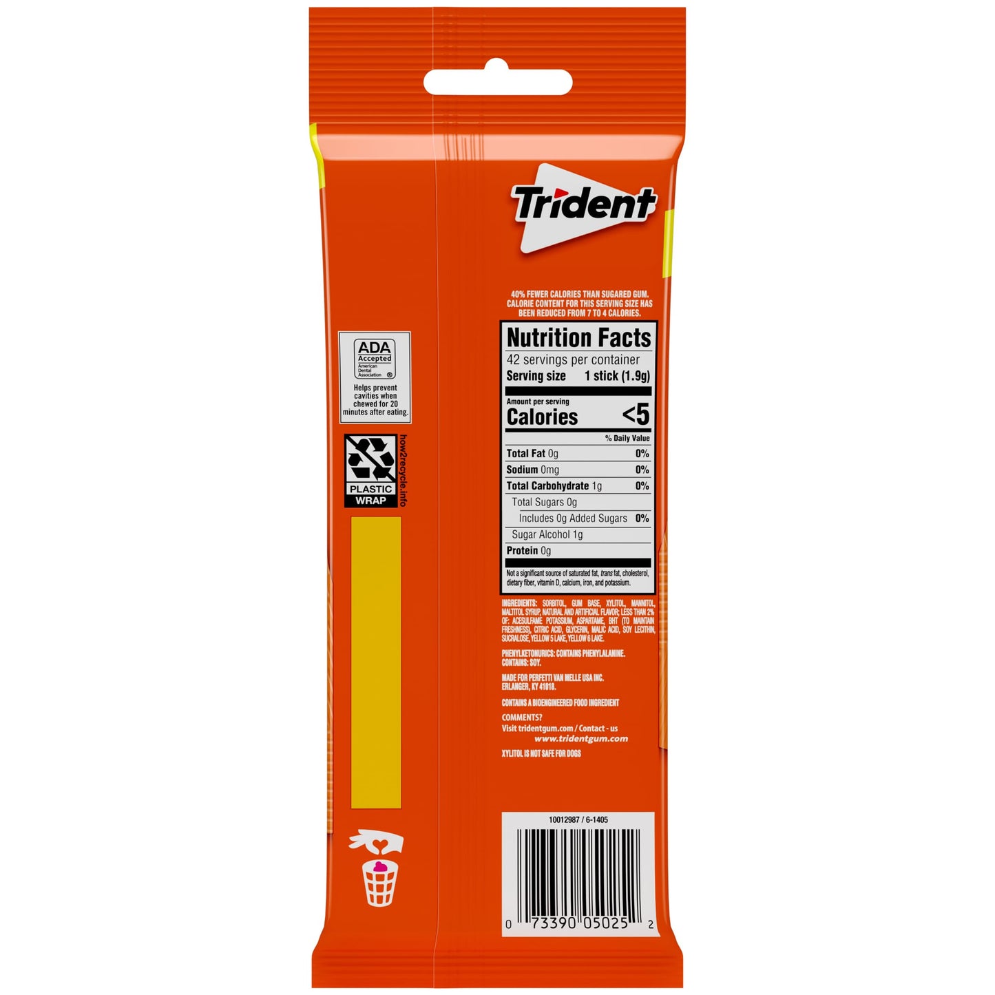 Trident Tropical Twist Sugar-Free Chewing Gum, 14 Count (Pack of 3), Orange, Model 00012546011389