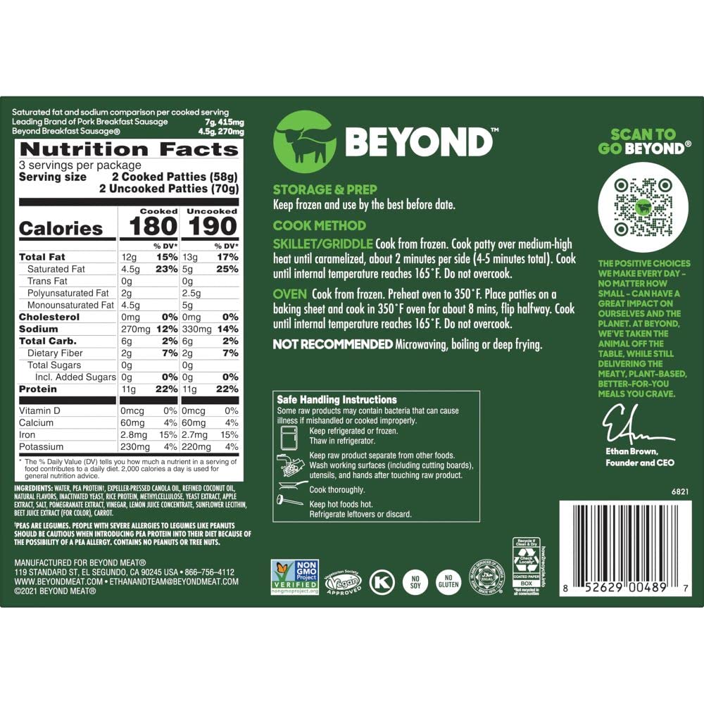 Beyond Breakfast Sausage Plant-Based Patties, 7.4 Ounce