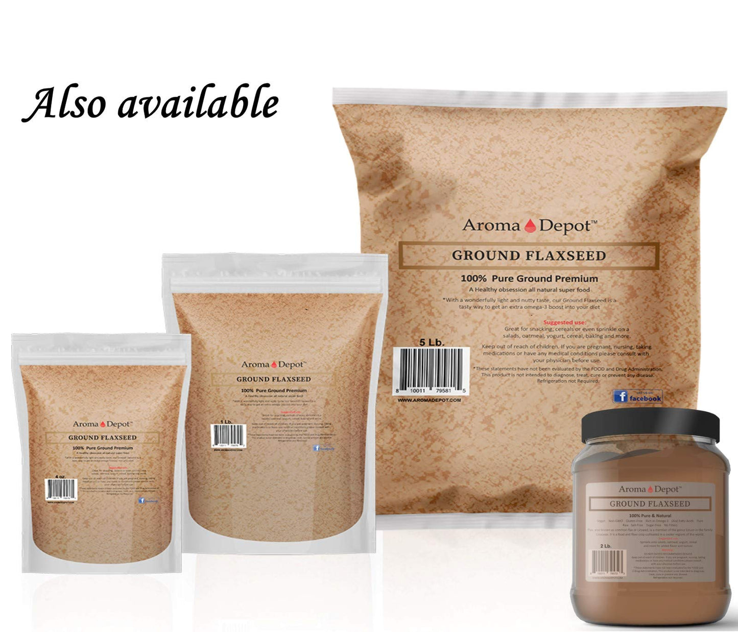 2 Lb Jar Ground Brown Flaxseed Flax Seed Powder Omega-3 Fats | Non Gmo | Gluten-Free | 32 Oz Semillas De Linaza En Polvo